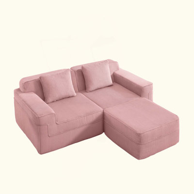 Canapé modulaire modulaire en L à 2 places sans os, canapé modulaire Cloud avec assise profonde, canapé modulaire moderne à 2 places avec coussins décoratifs et 1 repose-pieds mobile, tissu en velours côtelé