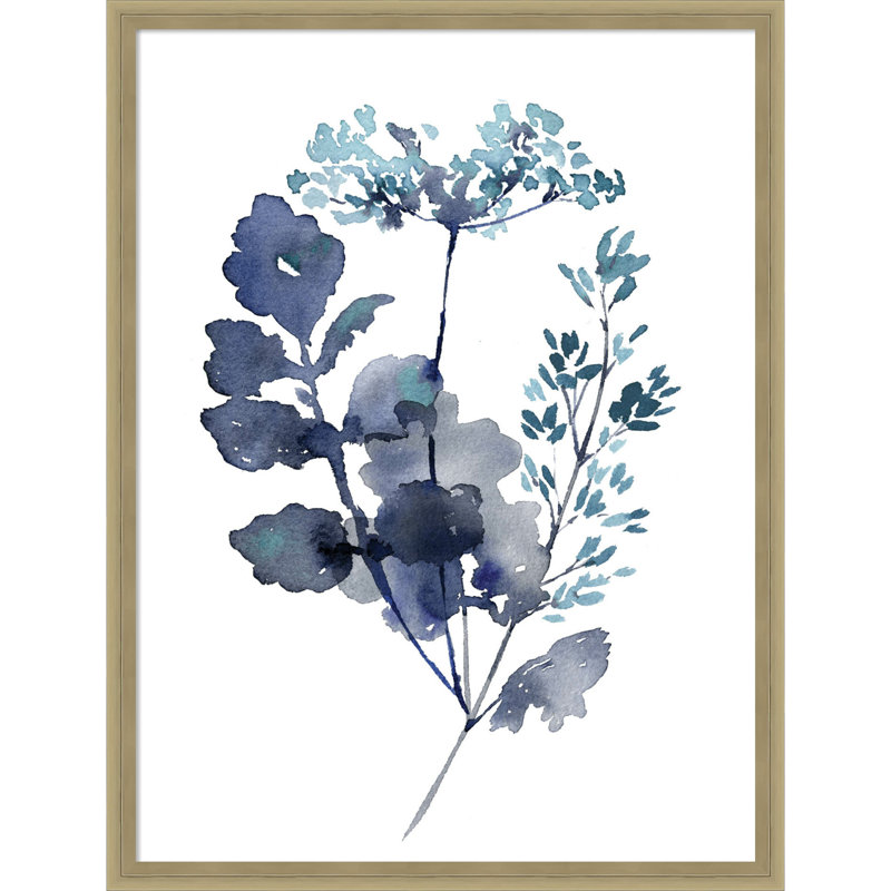 «Botanical Lace Leaf Indigo» par Sara Berrenson, reproduction d'art encadrée, Argent, H 25 po x l 19 po x P 2 po