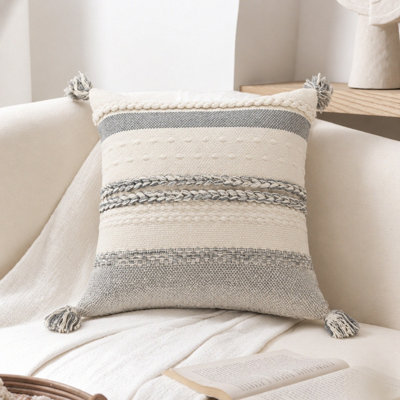Housses de coussin décoratives bohèmes de 18 x 18 pouces avec pompons aux coins