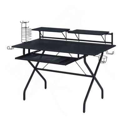 Rectangular Computer Desk With Keyboard Tray, Black