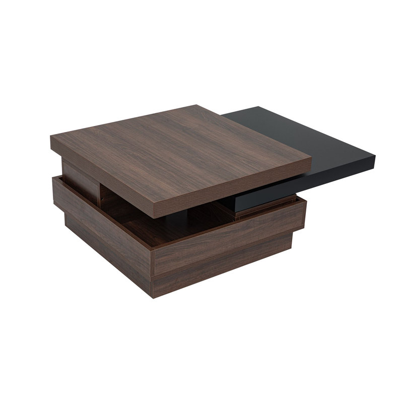 Wood 23.6" rectangle Coffee Table with Wood Grain Design, 1 Hidden Storage Space, Black/Brown