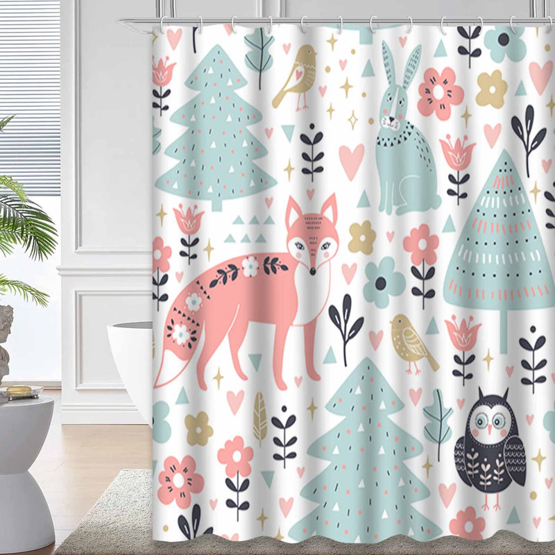 Rideau de douche mignon avec 12 crochets, L 72 po x l 78 po