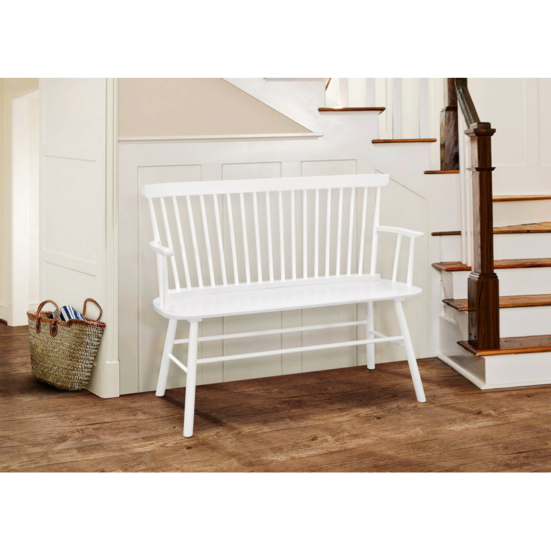 Farmhouse Relaxed Vintage Wood Spindle Back Bench, White