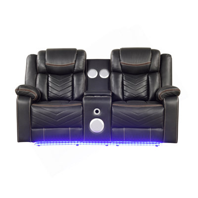 Causeuse inclinable électrique contemporaine avec console, rangement, porte-gobelet en acier inoxydable et enceinte Bluetooth