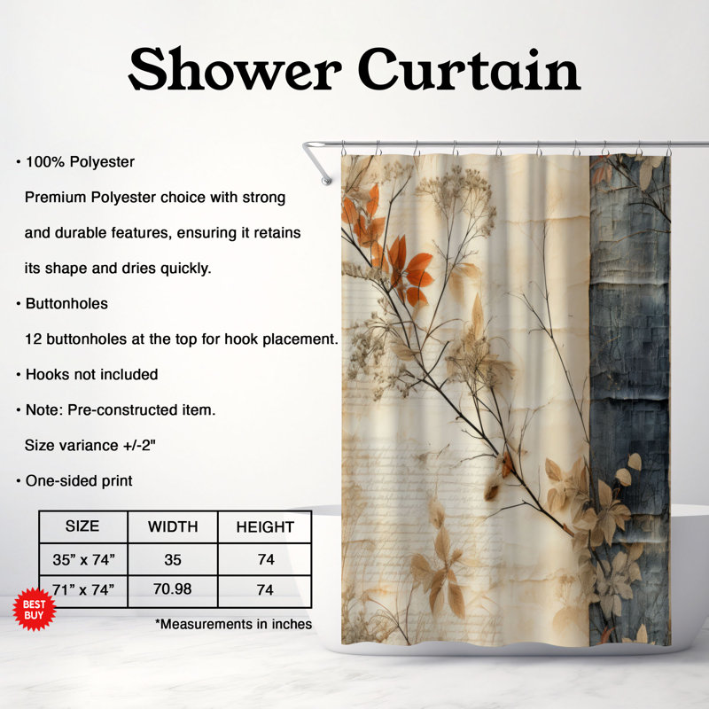 Old Florals - Premium Shower Curtain, 74"H x 71"W