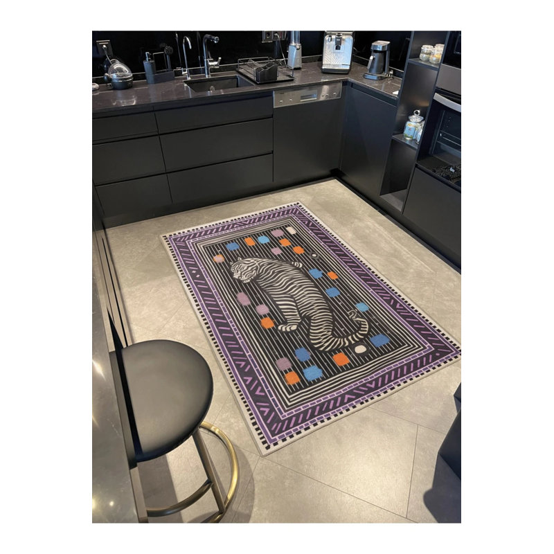 Purple Black Themed Tiger Patterned Creative Modern Decorative Carpet, Rectangle 2'4" x 4'