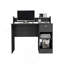 Bureau d'ordinateur avec tablette supérieure ouverte, 1 tiroir et 2 tablettes de rangement, chêne fumé