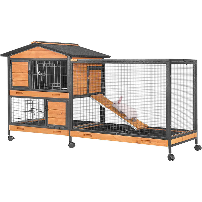 Cage à lapin avec roulettes à 3 tiroirs Aivituvin, toit imperméable, Orange