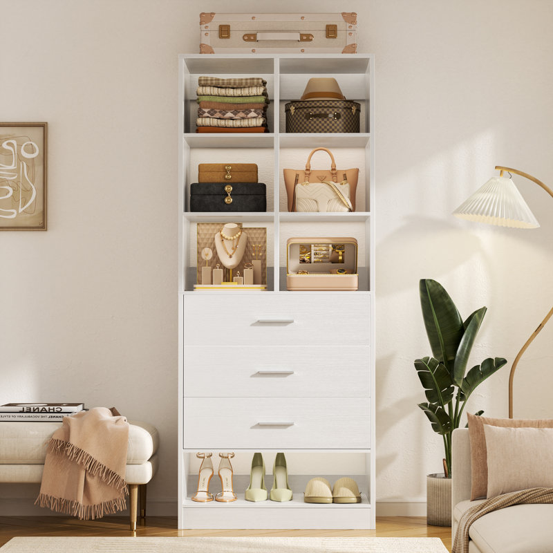 Système de rangement pour garde-robe autoportant 23,6 po avec 3 tiroirs, organisateur modulaire avec tablette à chaussures