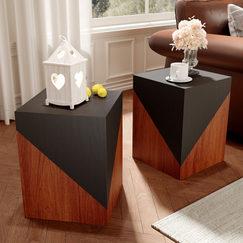 Ensemble de 2 tables de bout carrées en bois massif, Brun
