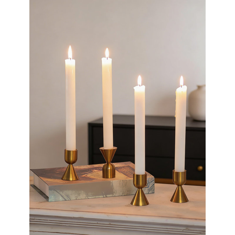 Set Of 4 Premium Gold Candlestick Holders - Handcrafted Aluminium Taper Candle Holders For Fireplace, Table, And Holiday Decor