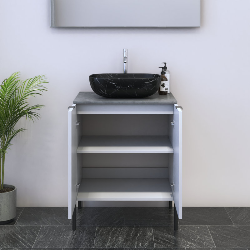 Lissia 23.6'' Single Bathroom Vanity with Top, Concrete, Black
