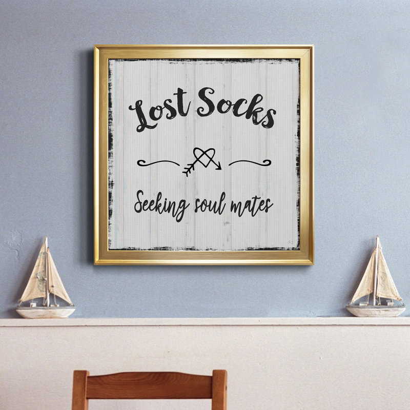 «Lost Socks», art textuel sur toile, Cadre doré, H 26,5 po x l 26,5 po x P 1,5 po