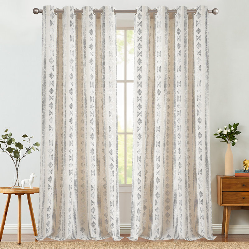 Paire de rideaux semi-transparents avec passe-tringle Amadas, Gris / lin, L 52 po x L 96 po