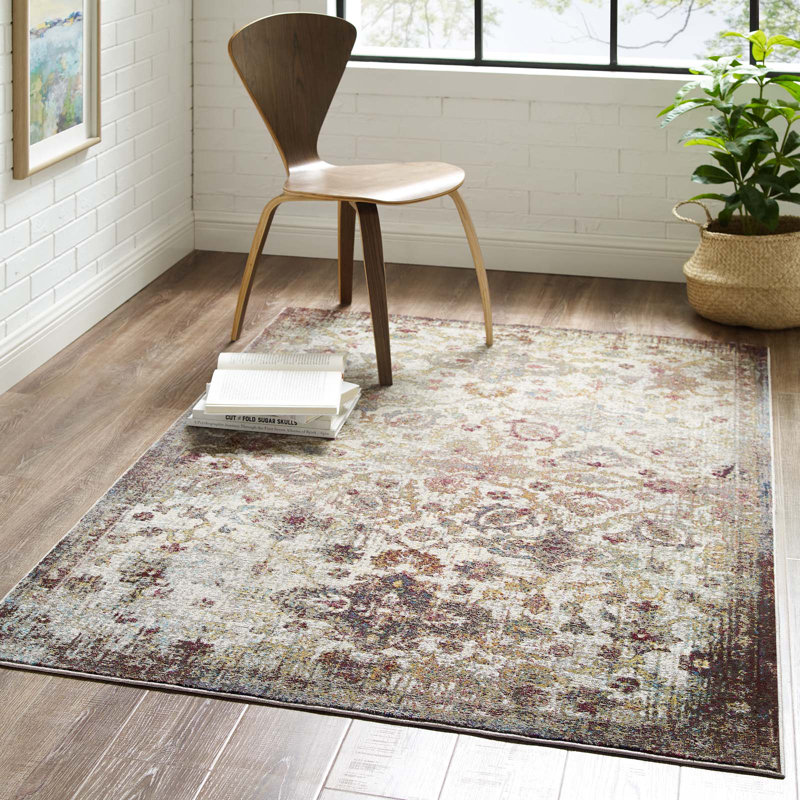 Multicolor Floral Synthetic 4' x 6' Easy Care Area Rug