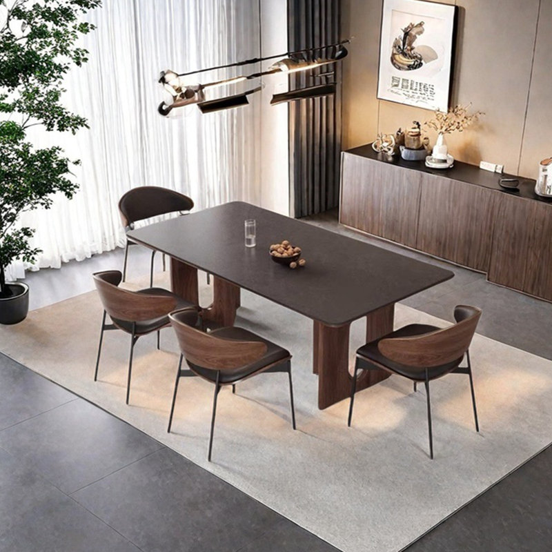 Sintered stone rectangle dining table set, 29.53" H x 70.87" L x 31.5" W