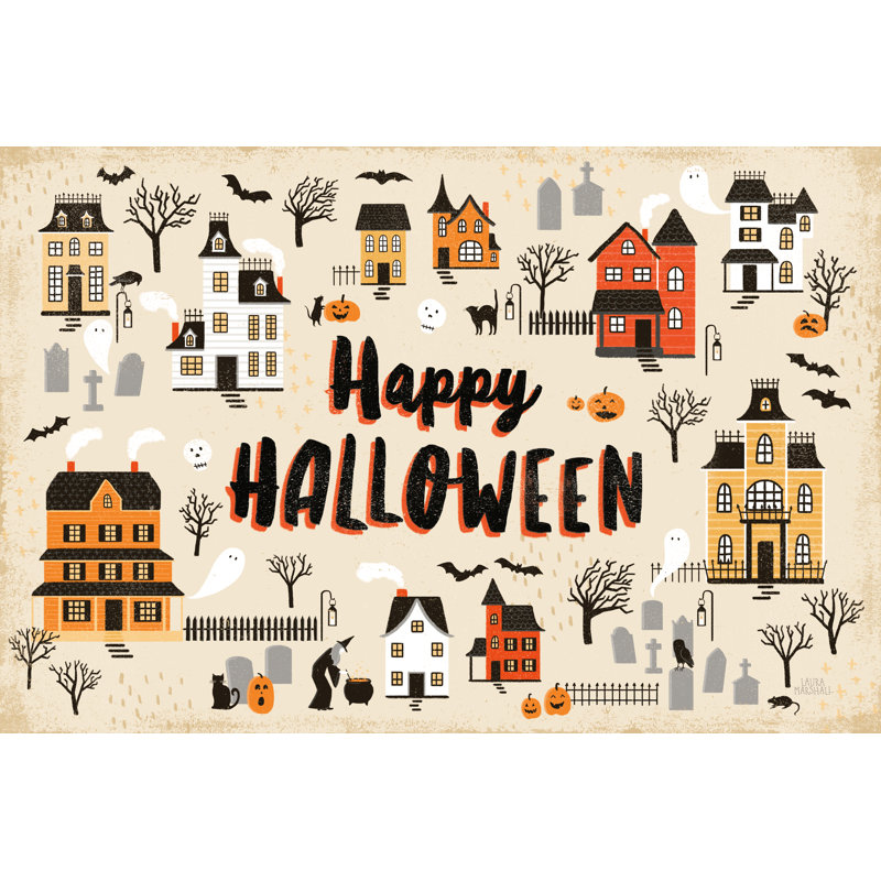 «Spooky Village I Cream» par Laura Marshall, art textuel, H 20 po x l 30 po x P 1,25 po, Toile encadrée noire, Non
