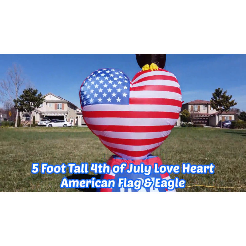 5 Foot Tall Patriotic Inflatable Heart with American Flag and Eagle