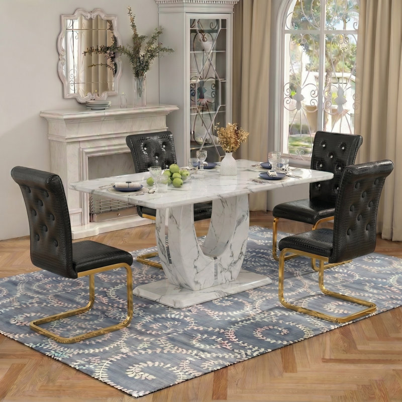 Ensemble de salle à manger 63 "Modern Glam, Noir / or, 5 pièces: table, 4 chaises