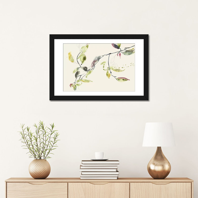 «Leaf Branch I» par Jennifer Goldberger - impression sur toile tendue, H 16 po x l 24 po x P 1 po, Papier d'art encadré noir