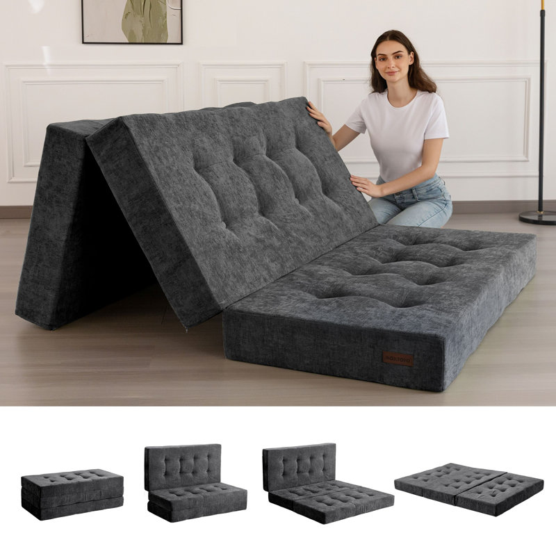 Tri-Fold Velours côtelé 6 po, Lit double, Gris