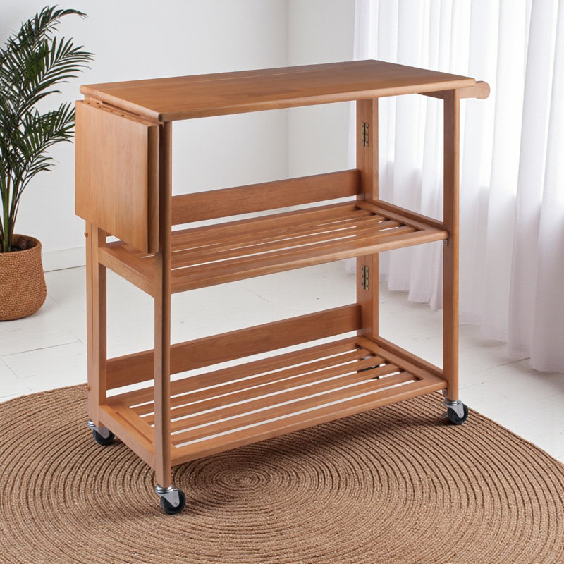 Bradley Wheeled Utility Cart with Knife Board in Light Oak, 34.57" H X 33.45" W X 17.24" L