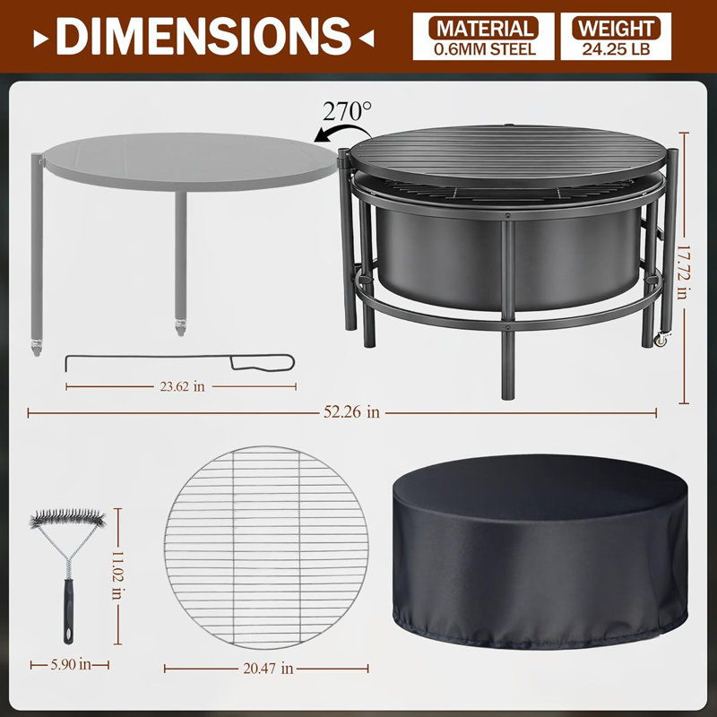 Wood Burning Fire Pit With Grill & Poker