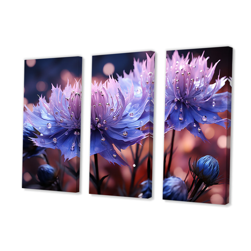 «Dreamy Purple Cornflowers Impression V», ensemble de reproductions d'art mural, H 28 po x l 36 po x P 1 po