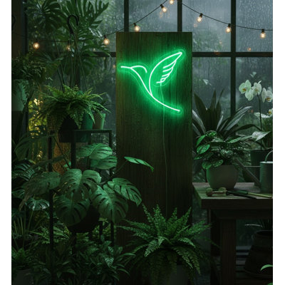 | Enseigne néon à motif colibri | Fabriqué avec un tube néon flexible durable qui émet une lueur brillante et uniforme pendant plus de 50 000 heures sans gradation ni scintillement | 23 x 24 | Vert néon