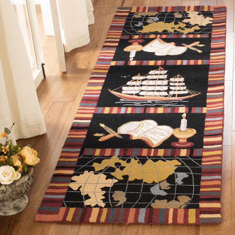 Eldridge Hand Hooked Wool Pile Geometric Rug, Runner 2'6" x 6'