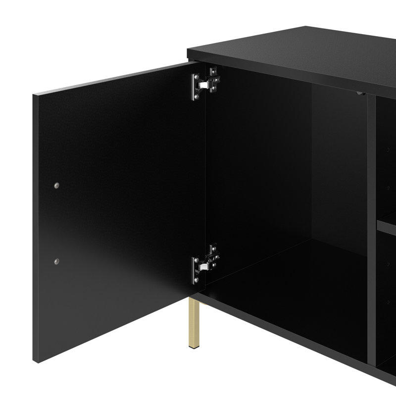 Sihi 58W TV Stand With Cubbies, Doors, Shelves, Entertainment Center, Storage, Natural Elm Finish, Living Room, TV Console