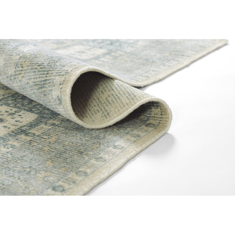 Bungalow Rose Atenas Hand Loomed Wool and Viscose Traditional Blue Area Rug, Rectangle 2' x 3'