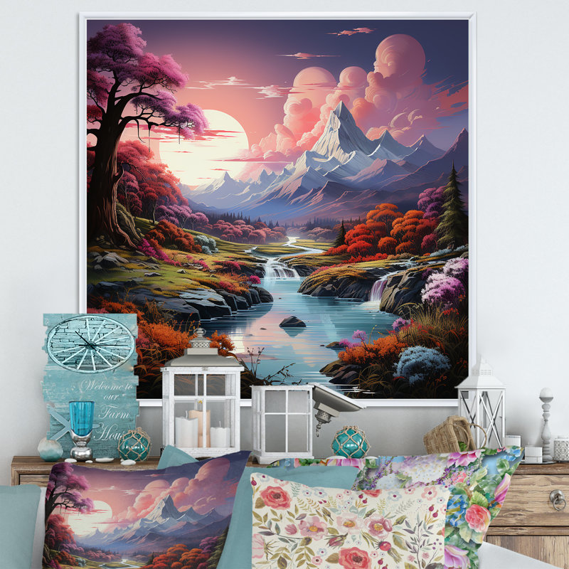 Impression sur toile Mountain Charm Moonlight Fantasy, Cadre flottant blanc, H 30 po x l 30 po