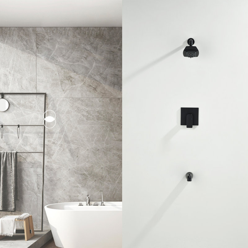 Robinet de baignoire et de douche avec valve de douche brute et poignée, Noir mat