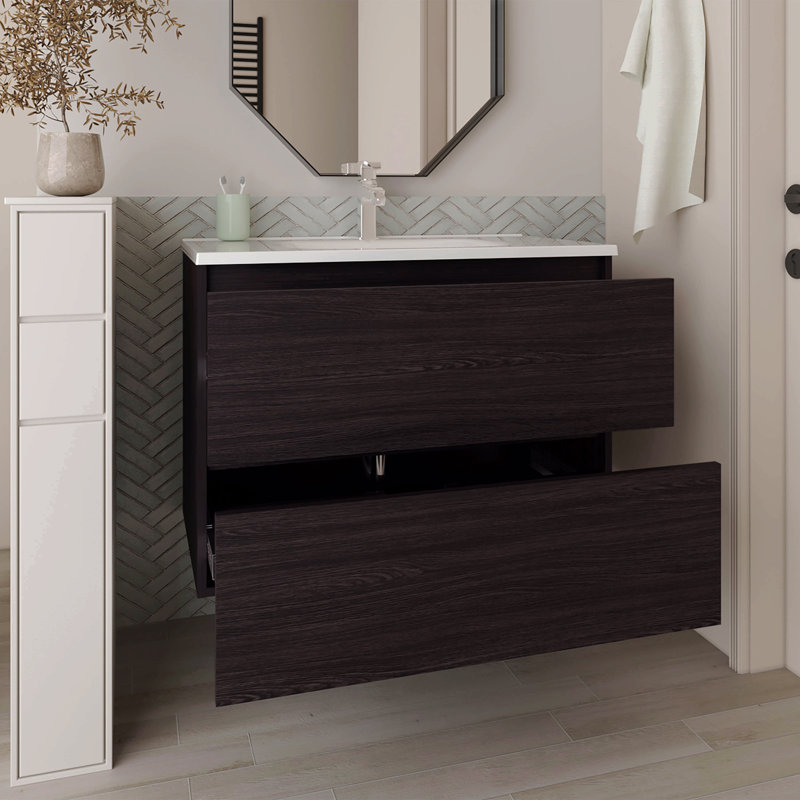 Meuble-lavabo de salle de bain avec lavabo, 2 tiroirs