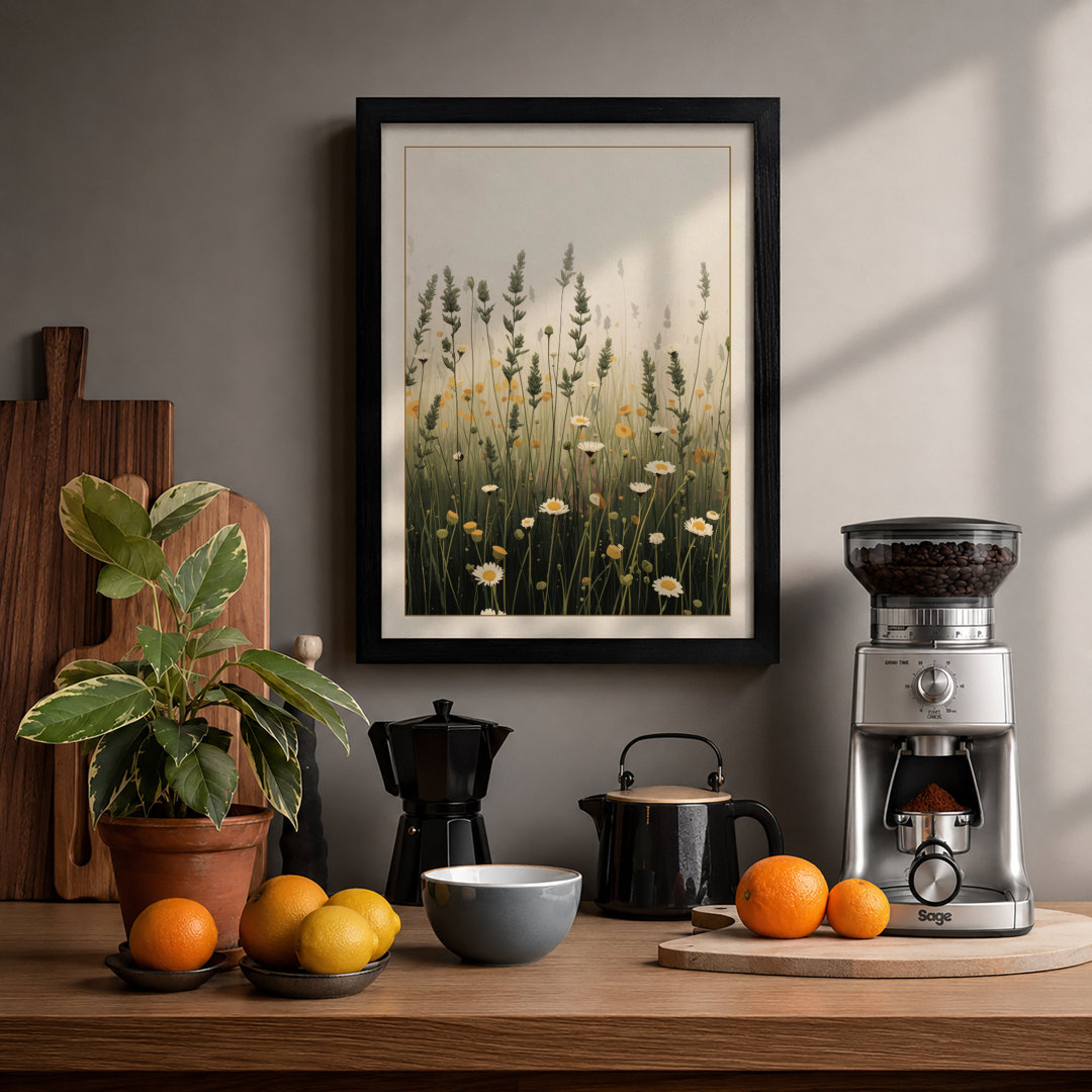 Misty Wildflower Field Botanical Framed Art Print