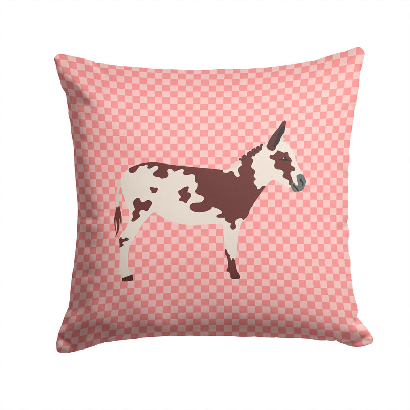 Coussin décoratif extérieur à damier tacheté donkey, 14 po x 14 po, Rose