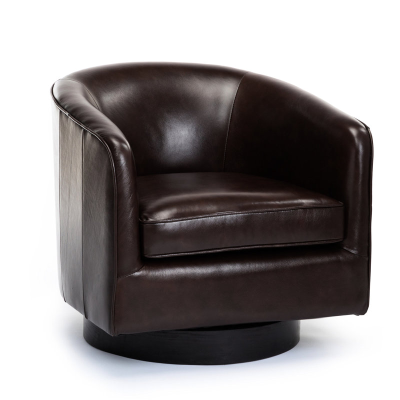 Chaise en cuir brun à grain supérieur avec siège pivotant stable - rotation de 360 degrés,