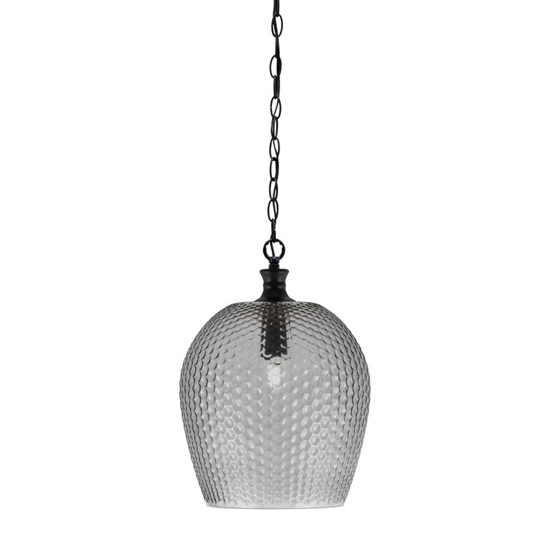 Luminaire suspendu Quapaw Zola avec verre texturé fumé 12 po, Noir mat