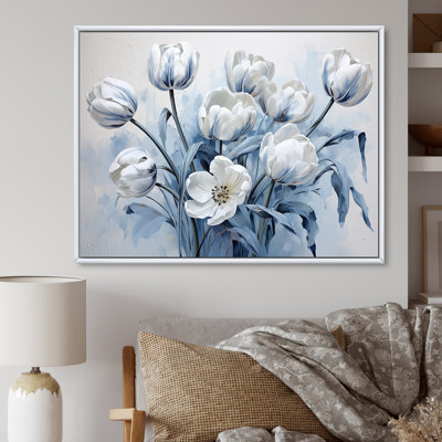 " Minimalism Blue And White Tulips Brushstrokes "