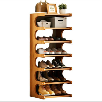 Bamboo Shoe Rack, Vertical Shoe Organizer Rack For Small Space, Narrow Shoe Tower, Tall Shoe Shelf With Removable Shelves, Flexible Storage Shelf, (Br