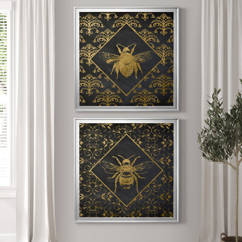 Busy Bee I - ensemble de 2 reproductions d'art encadrées, H 34,5 po x l 69 po x P 1,5 po, Toile avec cadre argenté