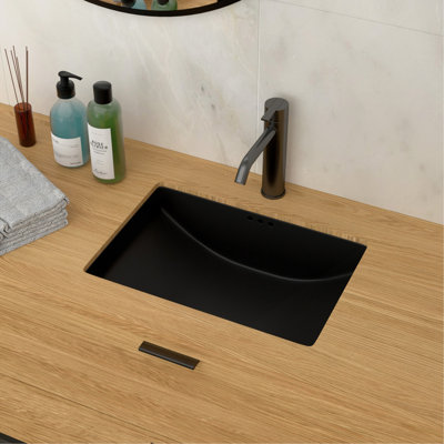 21"x14.75" Black Ceramic Undermount Bathroom Sink with Overflow