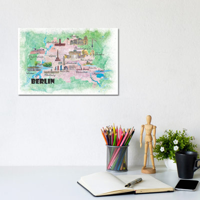 Carte illustrée de Berlin, Allemagne par Markus et Martina Bleichner, peinture sur toile tendue