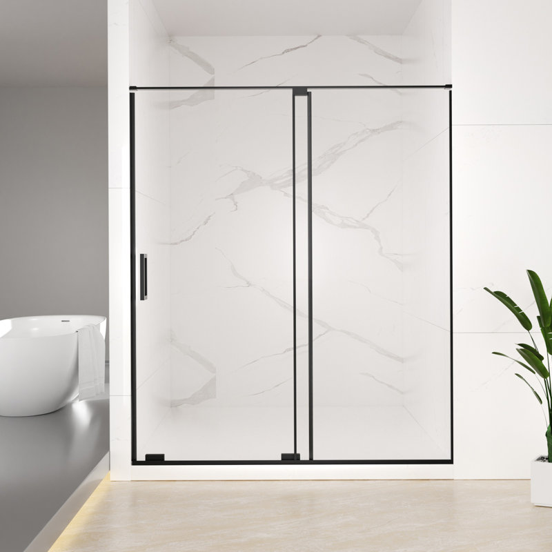 56 - 60" W x 72" H Semi-Frameless Single Sliding Shower Door, 5/16"(8MM) Clear SCGG Tempered Glass