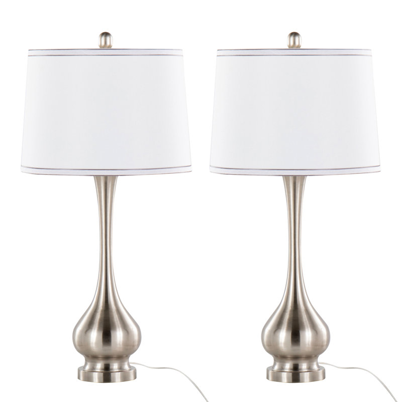 Westerham 28" Metal Table Lamps, Brushed Nickel Base / White Linen Shade