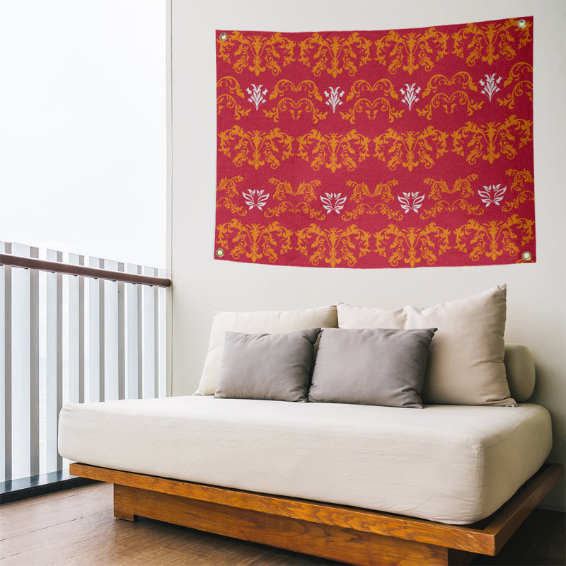 Tapisserie baroque en polyester polyester, H 26 po x l 36 po, Rouge / jaune / blanc
