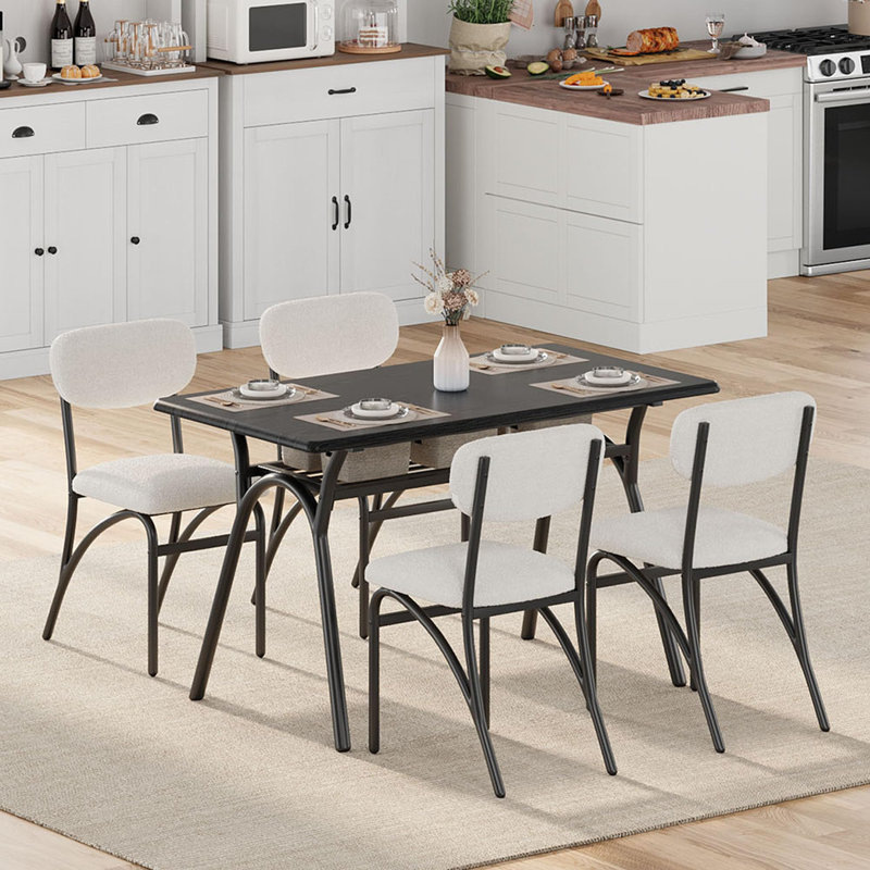 Ensemble de 4 tables de salle à manger Boucle, Noir, noir, noir, noir, Blanc