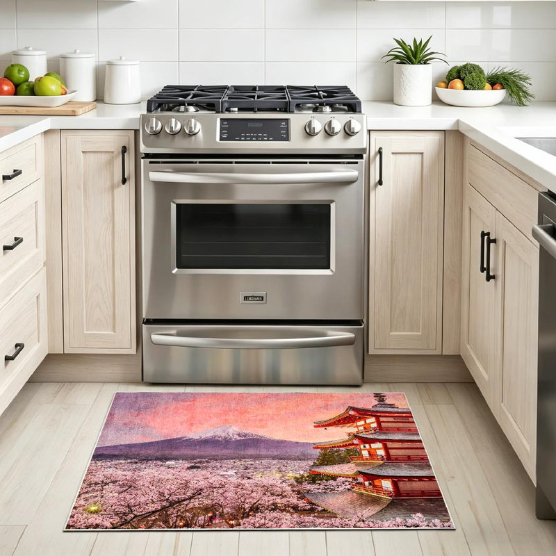 Tapis rose lavable à la machine Cherry Blossoms Sakura Mount