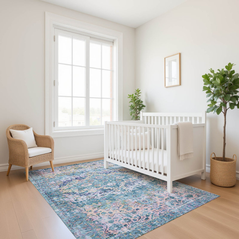 Premium Machine Washable Lubbers AMF1755 Border Rug, Rectangle 5' x 7'6"